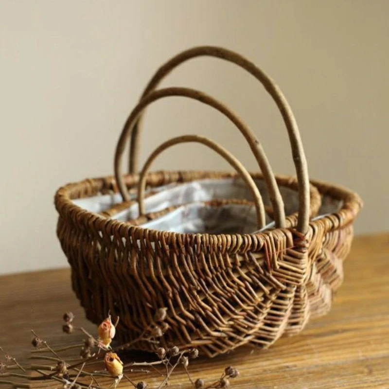 

Willow Flower Basket Handmade Weave Flower Basket Portable Decoration Pastoral Wicker Basket for Decoration Kitchen Accessories