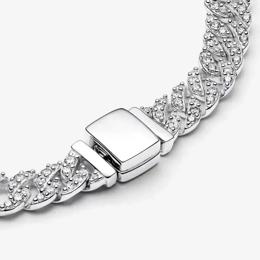 Trendy 925 sterling silver exquisite zircon Cuban chain bracelet fit original design women's fashion bracelet DIY jewelry gift