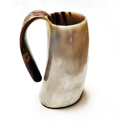 Viking Drinking Horn Mug, 300-350ml Natural Ox Horn Cup & Coffee Stein Cool Unique Gift for Men and Women Home Decor for Beer