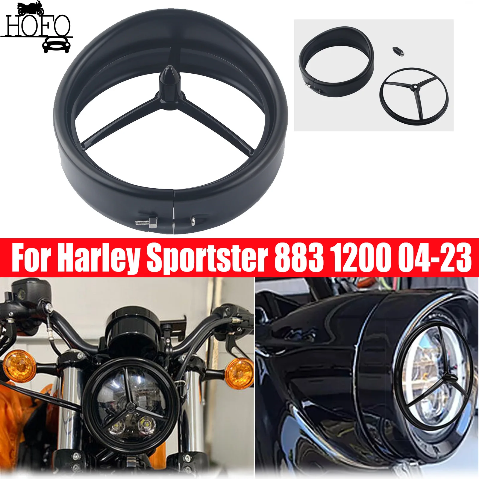

5.75" Headlight Bezel Trim Ring Cover Fit For Harley Sportster 883 1200 04-23