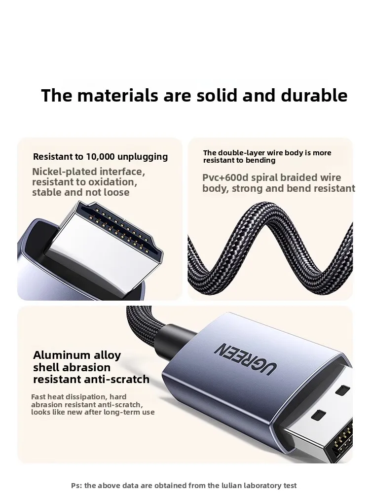 UGREEN DisplayPort to HD-MI Cable 4K30Hz HDR Active DP 1.2 ToHDMI 2.0 Cord Aluminum Braided Uni-Directional DP ToHDMI Converter