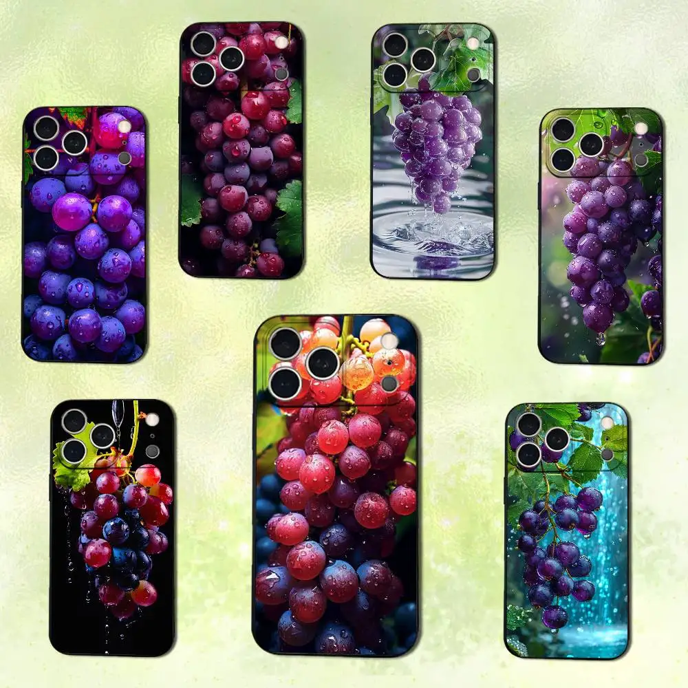 

Fruit Purple Grapes Phone Case For iPhone 14,13,17,12,11,16,15,Plus,Pro Max,XS,X,XR,SE,Mini,Soft Silicone Black Cover