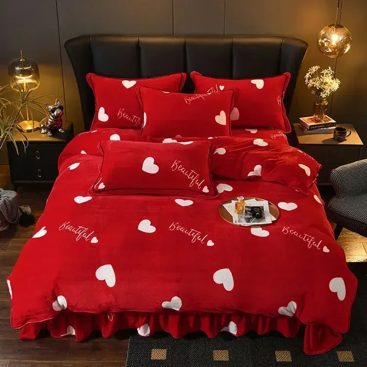 

Winter warm coral fleece duvet cover 200x230cm super soft cozy king size 2 people couple luxury double bed bedding set