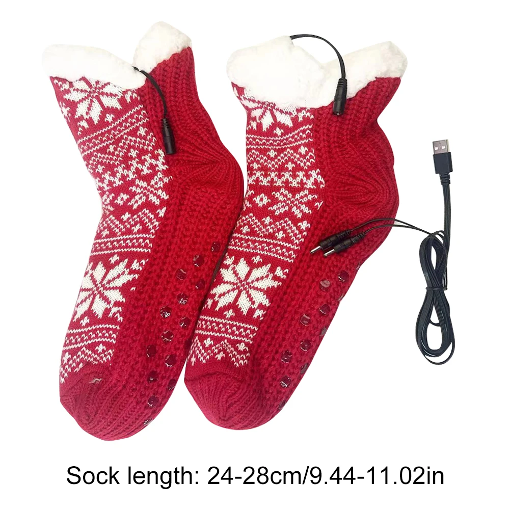 Christmas Home Indoor USB Verwarmde zachte gebreide sokken Antislip pluizige pantoffelsokken Winter pluche vloersokken Warme bedtapijtsokken