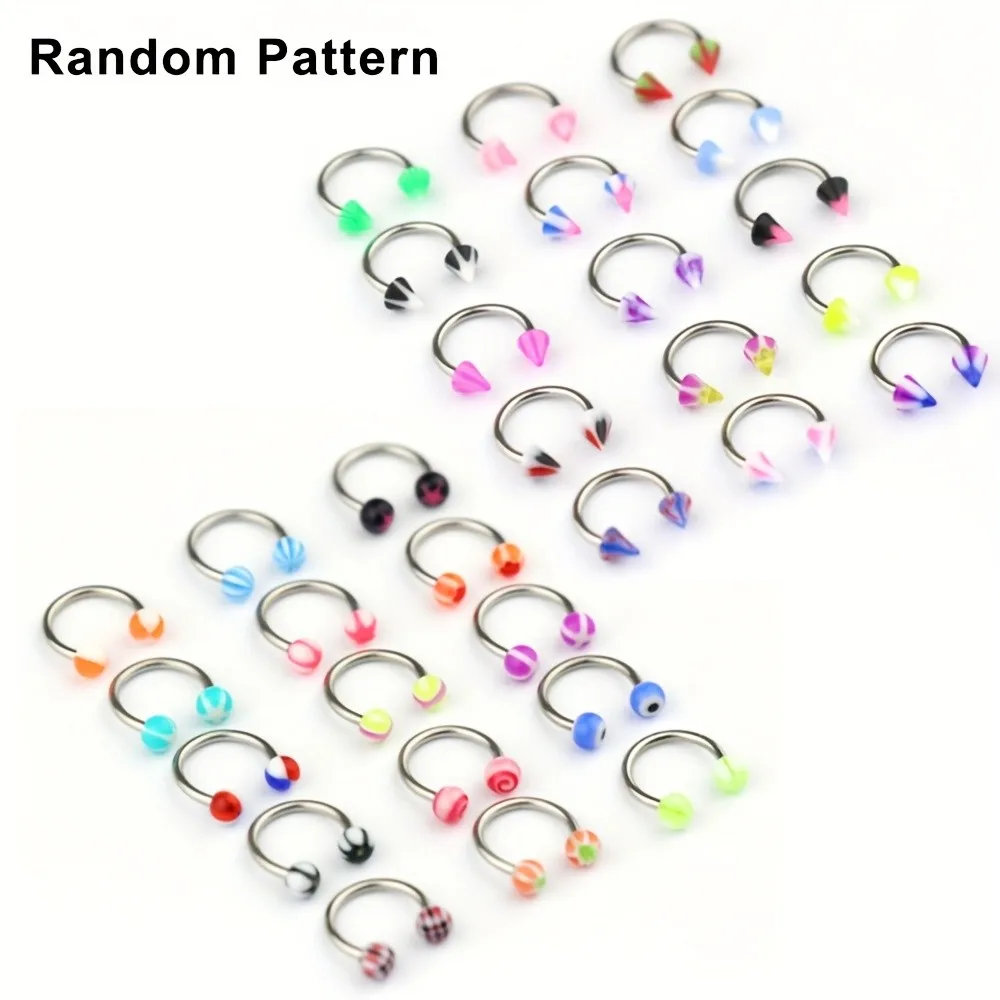 10/20pcs Acrylic Horseshoe Septum Rings Circular Barbells Lip Nose Eyebrow Jewelry Piercing Earrings Assorted Colors And Designs
