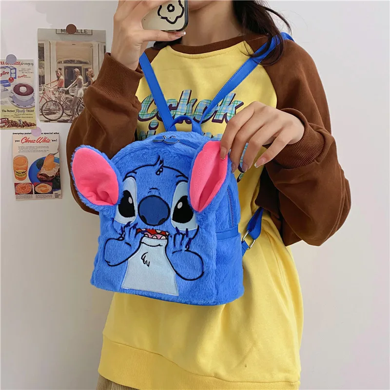 Disney-Mochila De felpa de gran capacidad para estudiantes, bolsa de guardería, regalo para niños, Stitch azul japonés, dibujos animados divertidos, Ins, nuevo, 2024