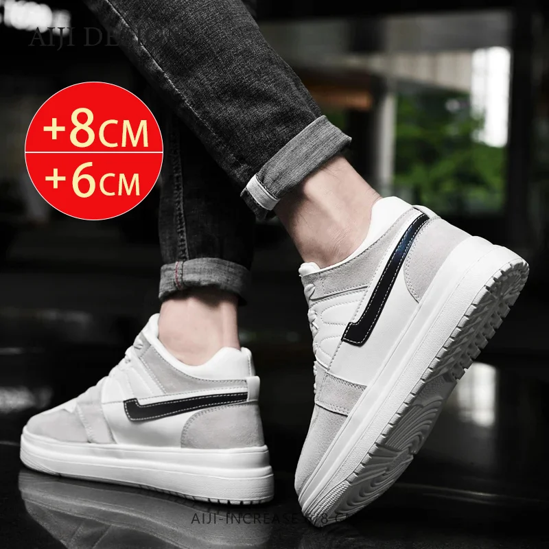 Genuine Leather elevator shoes heightening sneakers for men 6cm 8cm breathable height increased man sports lift height