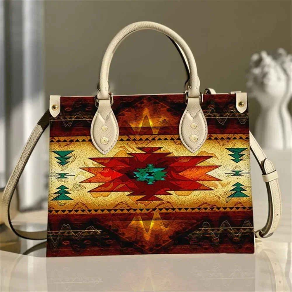 

Southwest Brown Symbol Tribe Leather Bag Handbags for Women Girls Pu Leather Shoulder Messenger Bags Brand Designer Totes Female