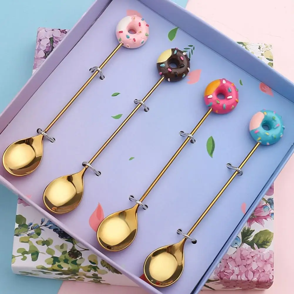 Cute Stainless Steel Cartoon Design Kid Spoon Donut Coffee Fork Dessert Tool  forks and spoon set  bento picks