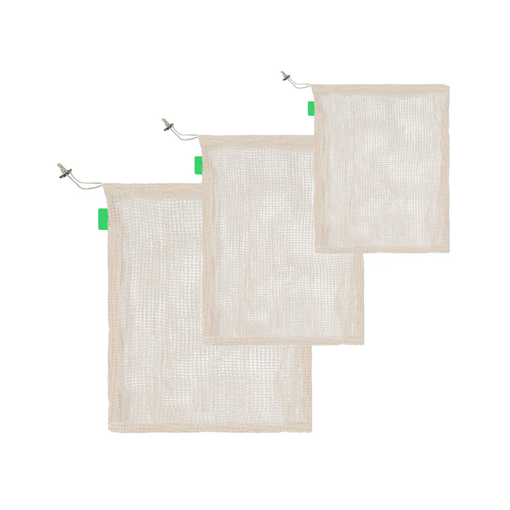 

3Pcs Cotton Mesh Bags Breathable Reusable Drawstring Vegetable Fruit Storage Pouch for Grocery Cotton Mesh Bags