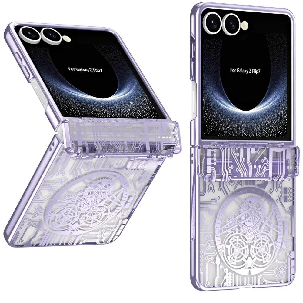 

Electroplated Mechanical Phone Case for Samsung Galaxy Z Flip 7 FE 6 5 4 3 5G Luxury Hinge Protection Shockproof Clear Cover