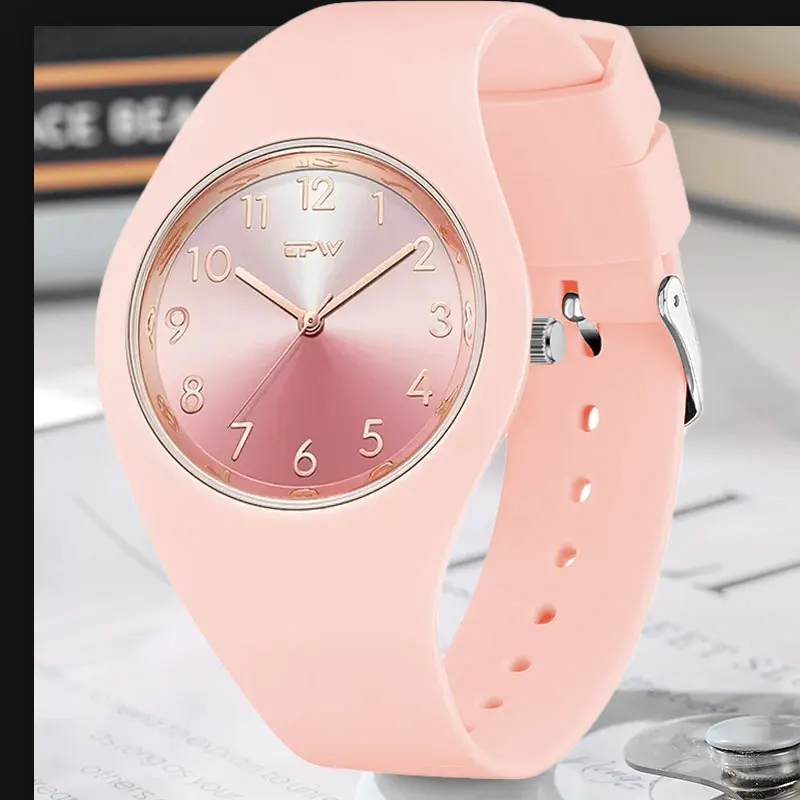 Fashion Watch Couple Quartz Watch Jelly Color Rubber Sports Clock Suitable for Women Men Starry Earth Rainbow Watch