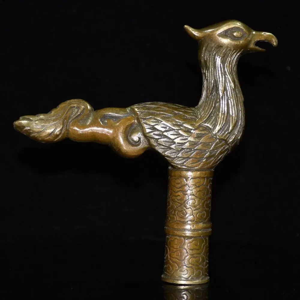 Brass Phoenix Walking Stick Head Figurine, Vivid Lifelike Craft Collectible