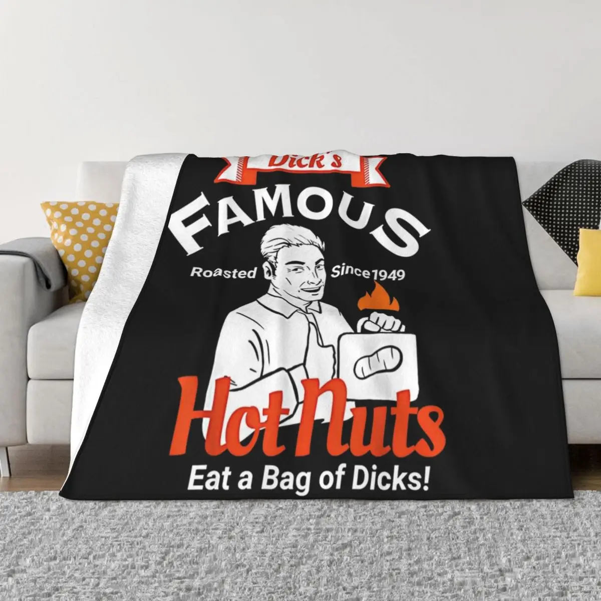 Dicks Famous Hot Nuts Eat a Bag of Dicks - Funny Adult Humor Throw Blanket Cute Plaid Shaggy Blankets