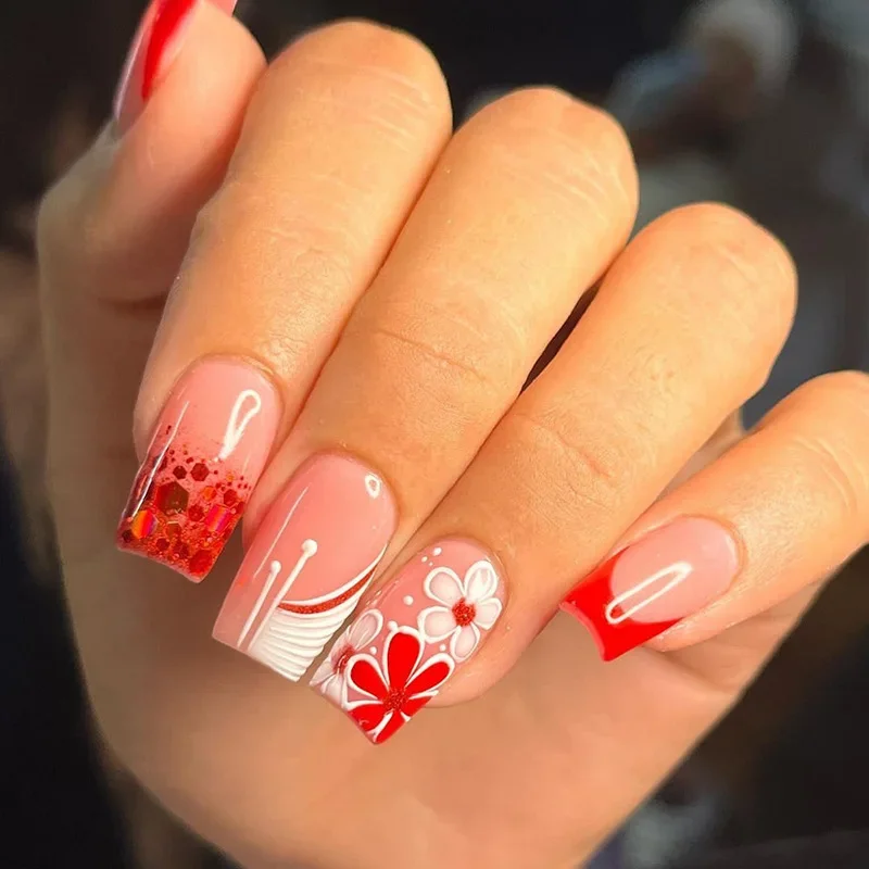 24 ps/set corto rosa diseño suave usando uñas postizas brillo perla uñas postizas arte extraíble dulce lindo cubierta completa prensa en las uñas