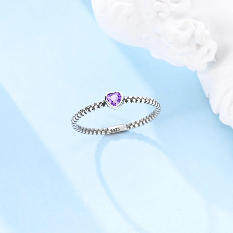Original Classic 925 Sterling Silver Simple Wedding Heart Zircon Colorful Heart Ring For Women Silver Jewelry Gift Size 6-9 Ring gallery 1