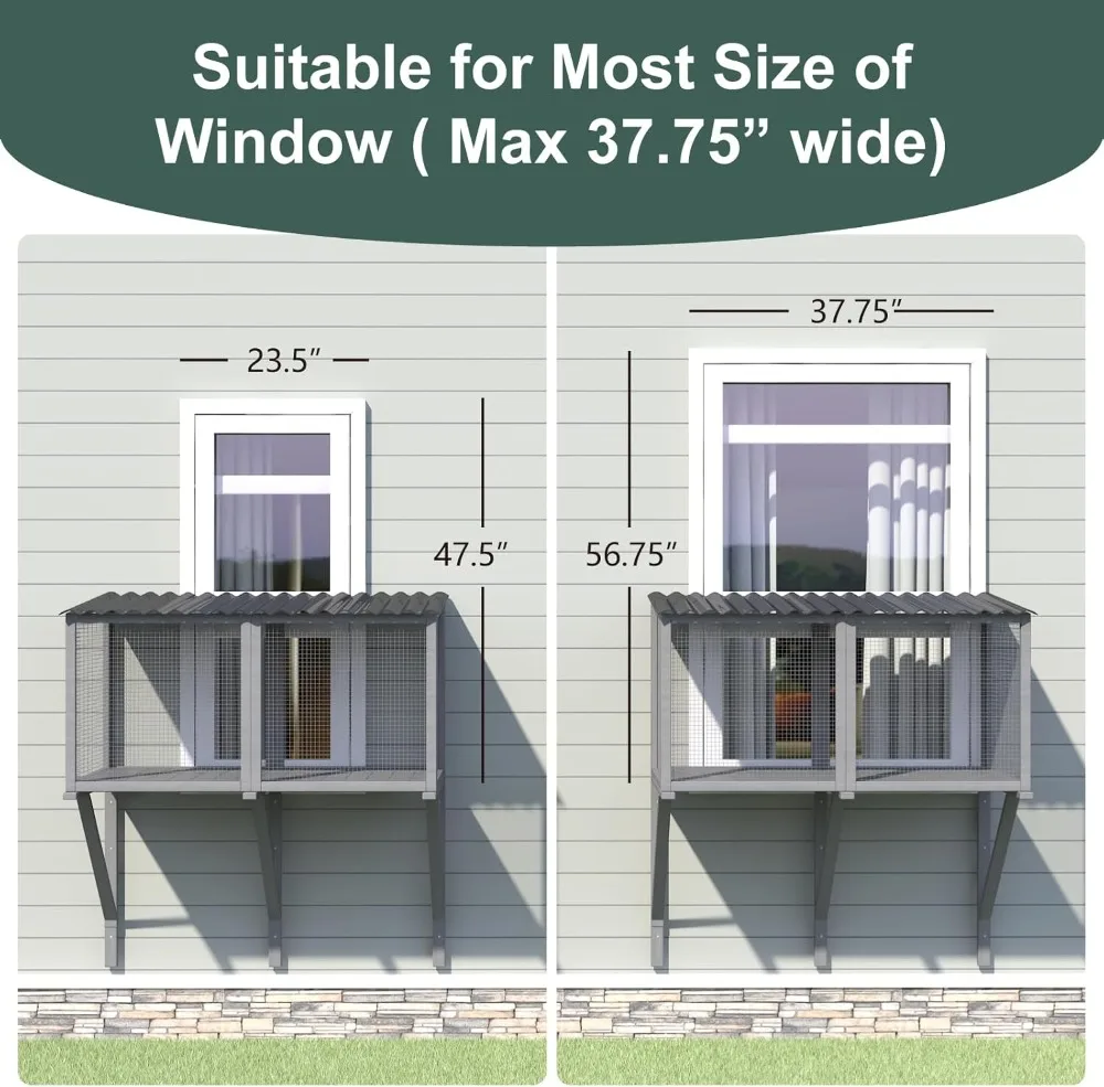 Cat Catio, Cat Window Perch for Large Indoor Cats - for Sunbathing, Napping & Overlooking, Wooden Window Hammock for Safely Enjo