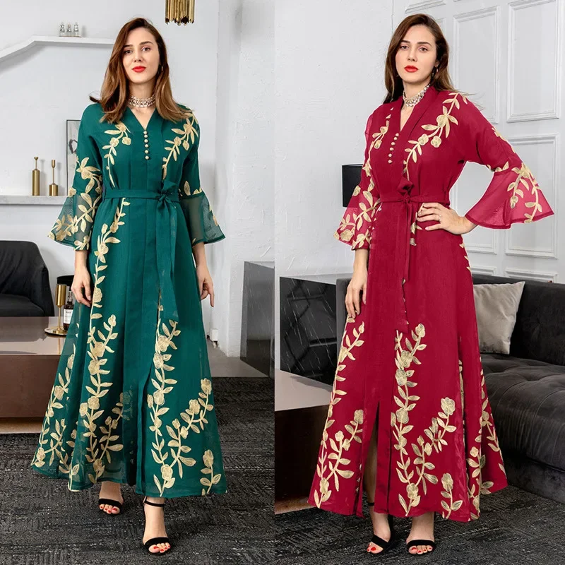 Caftan Дубай Abaya платье для женщин Eid 2022 мусульманский марокканский кафтан вышивка вечернее платье с V-образным вырезом Jalabiya серая Abaya s