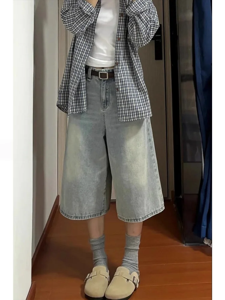 

Retro High Waist Wide Leg Jeans Women's Summer New plus Size Loose Slimming Seven-Foot Pants American Style Worn Resistant
