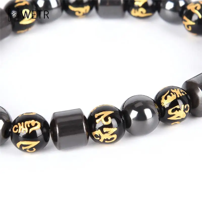 Character Natural Stone Hematite Magnetic Bracelet Weight LossTherapy Health Care Stretch Bracelet & Bangle Men's Jewelry