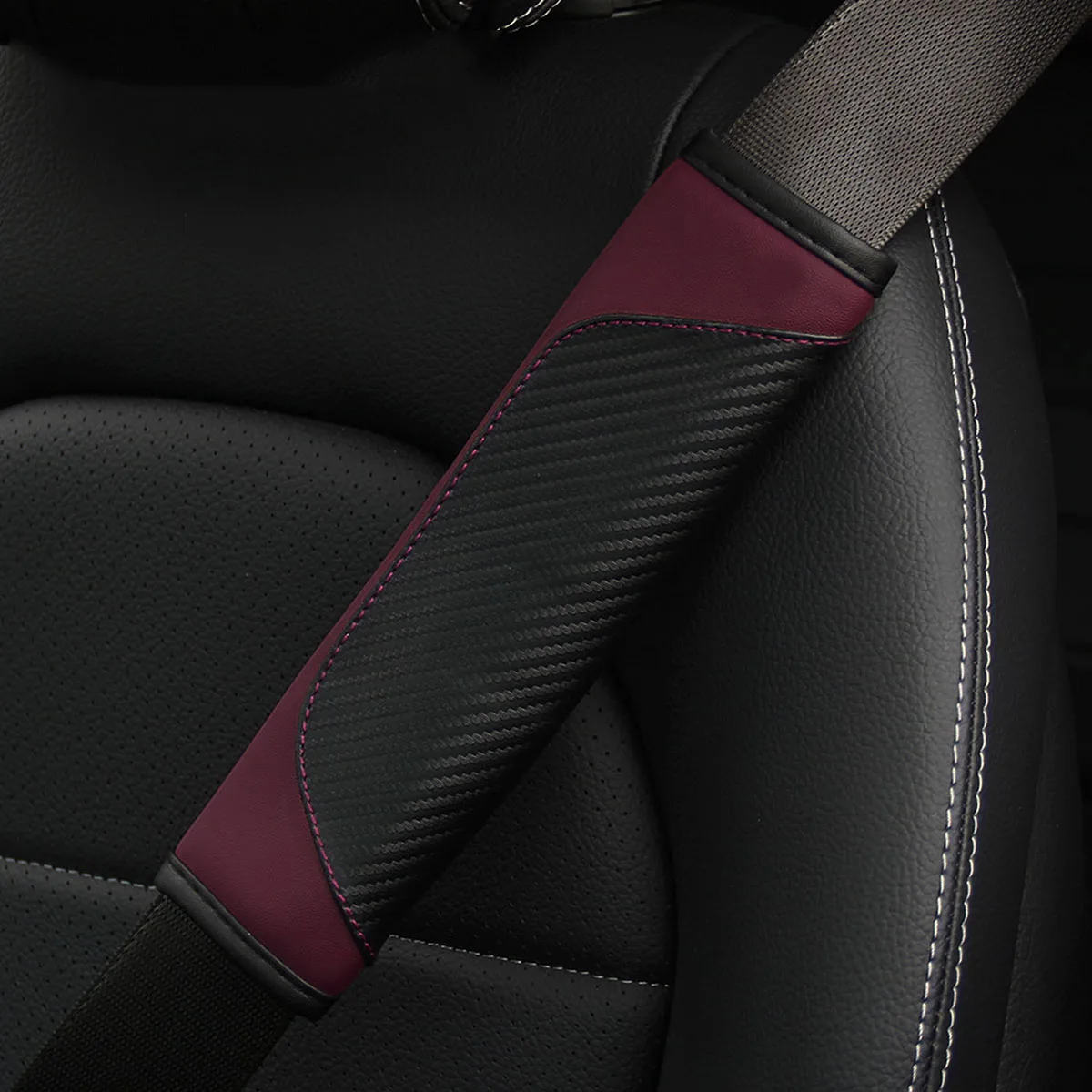 1 Set PU-Karbonfaser-Leder-Auto-Schultergurt-Dekoration für den Fahrzeuginnenraum, in verschiedenen Farben erhältlich – Detail 7