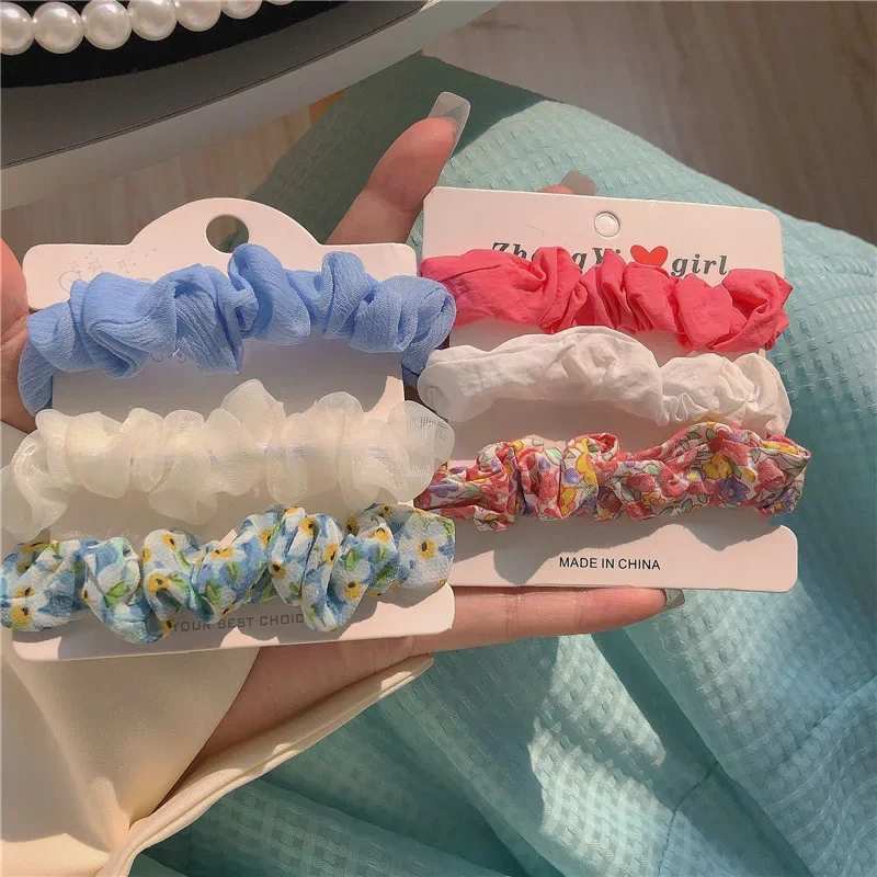 

3Pcs/set Silk Satin Scrunchies Flower Hair Rope Women Elegant Ponytail Holder Rubber Band Elastic Hairband Hair Accessories