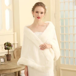 White Wedding Wrap Bridal Shawls Stole Faux Fur Capes  Party Shrug Winter Cloak  Accessories Elegant Queen For Women