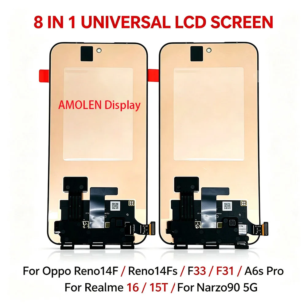 Universal AMOLED Screen For Oppo Reno14F F33 F31 A6s Pro for Realme 16 15T for Narzo90 5G Assembly Without Frame