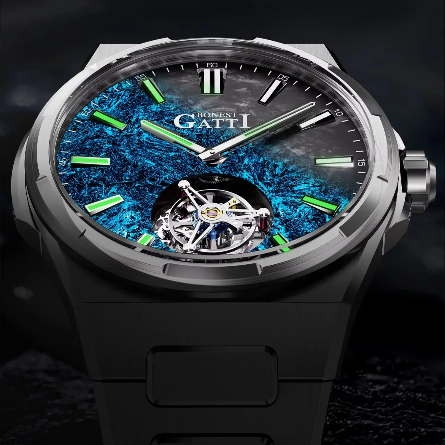 

Мужские часы BONEST GATTI с турбийоном, 43 мм, автоматические механические наручные часы, водонепроницаемые до 50 м, с сапфировым стеклом, светящимся циферблатом из углеродного волокна