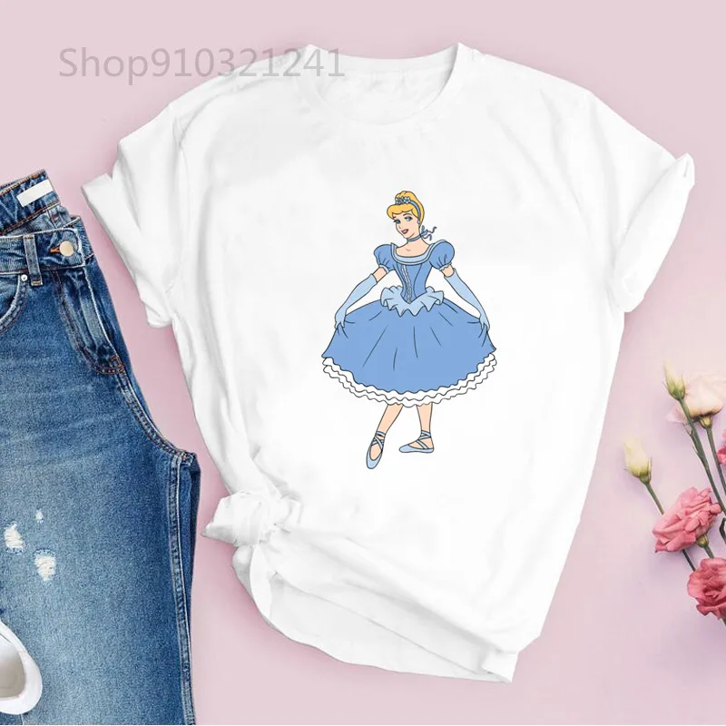 Vintage Cinderella Ballet T-shirt Girl Harajuku Tshirt for Women Funny Cartoon Graphic Tees shirt Korean Style Clothes Top