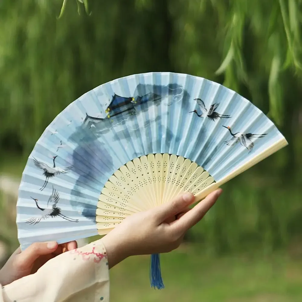 Portable No Deformation Folding Fan Handmade Handheld Props Fan Ancient Style Silk Fabric Wedding