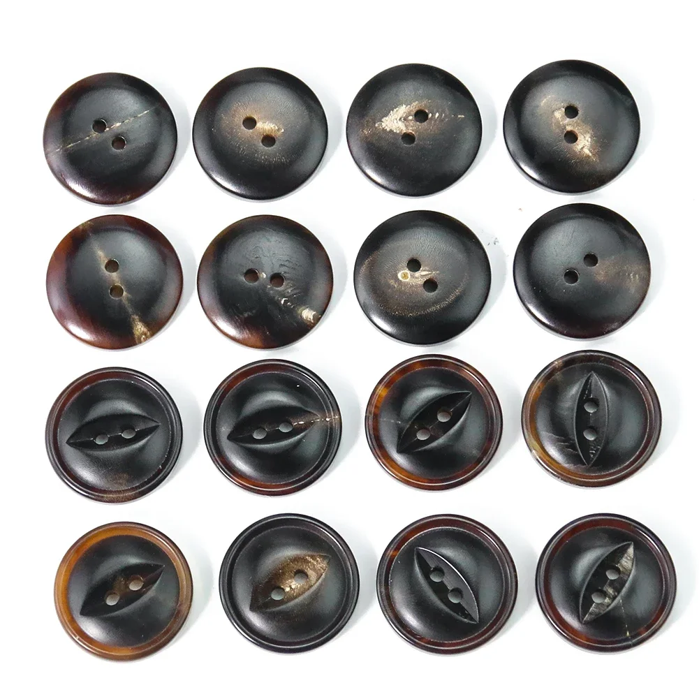 5PC Vintage Brown Natural Ox Horn Horse Eye Round 2-holes Flatback Button Suit Pants Shirt Cufflink Sewing Craft Scrapbook Decor