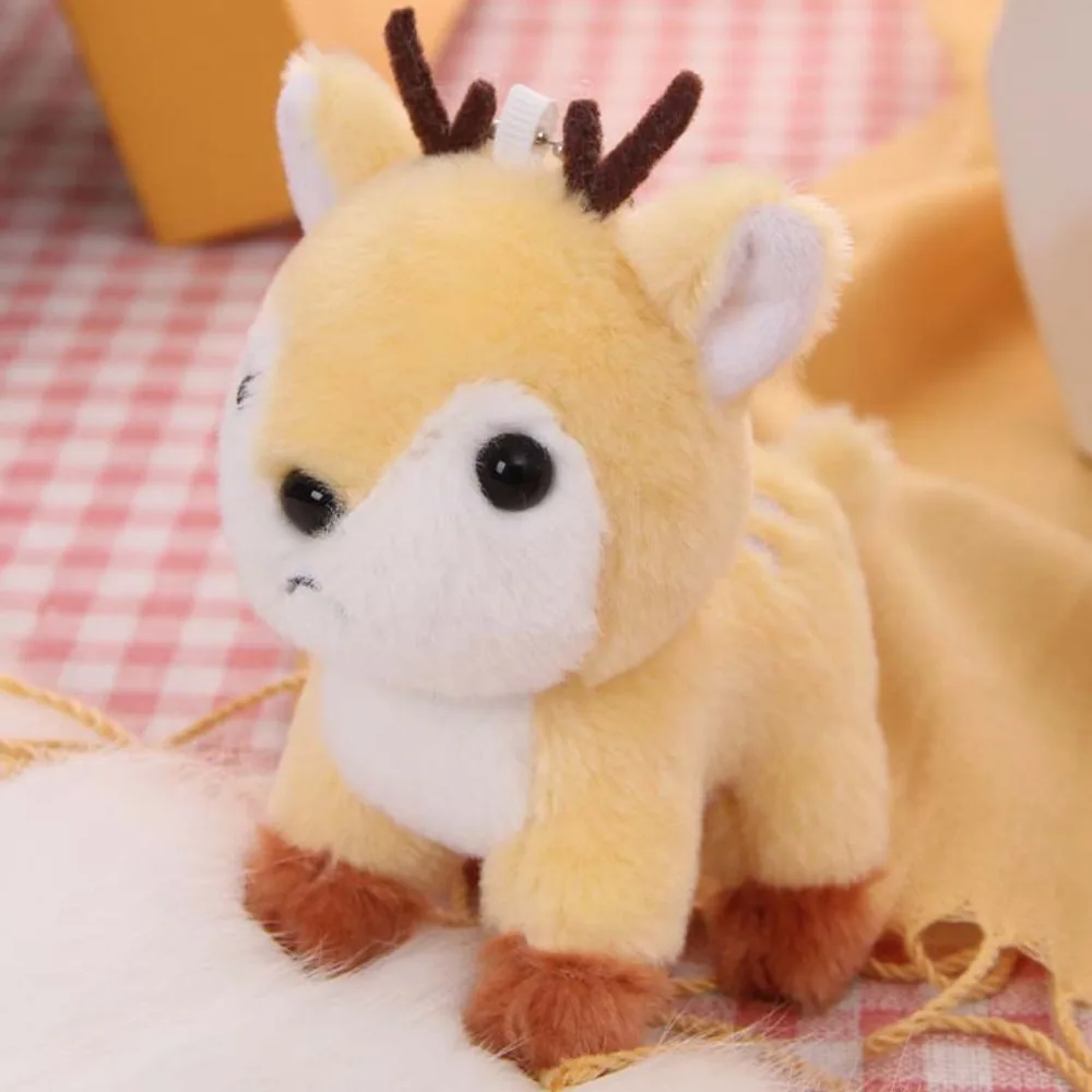 Stuffed Animal Deer Plush Fawn Keychain Bag Charm Stuffed Deer Keychain Key Ring Pendant Cartoon Fluffy Elk Doll Backpack
