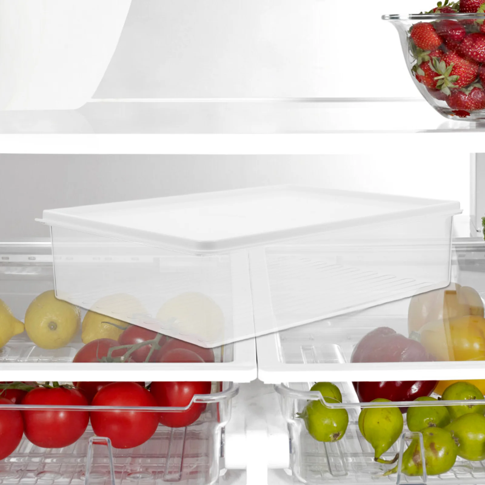

Clear Stackable Ice Bin Refrigerator Organizer Lid Space-Saving Kitchen Storage Fruit Vegetable Food Storage Case