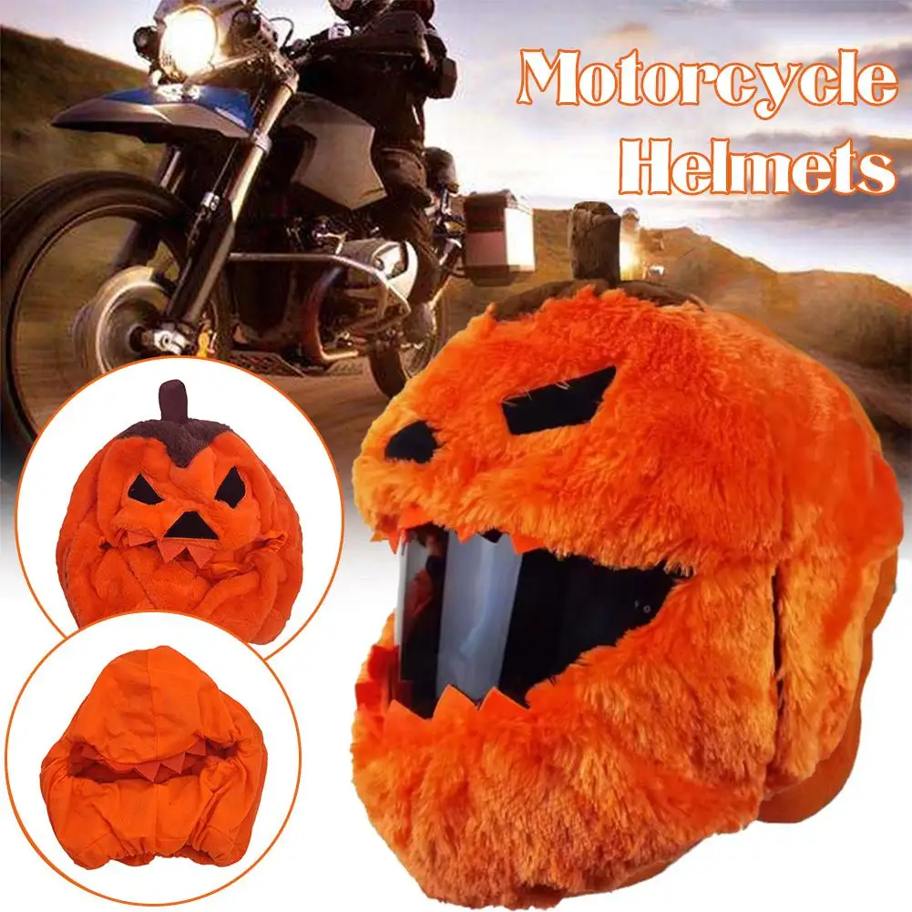Halloween Pumpkin Motorcycle Helmet Cover High Visibility Dustproof Plush Cartoon Pumpkin Head Motorbike Full Helmet Protector