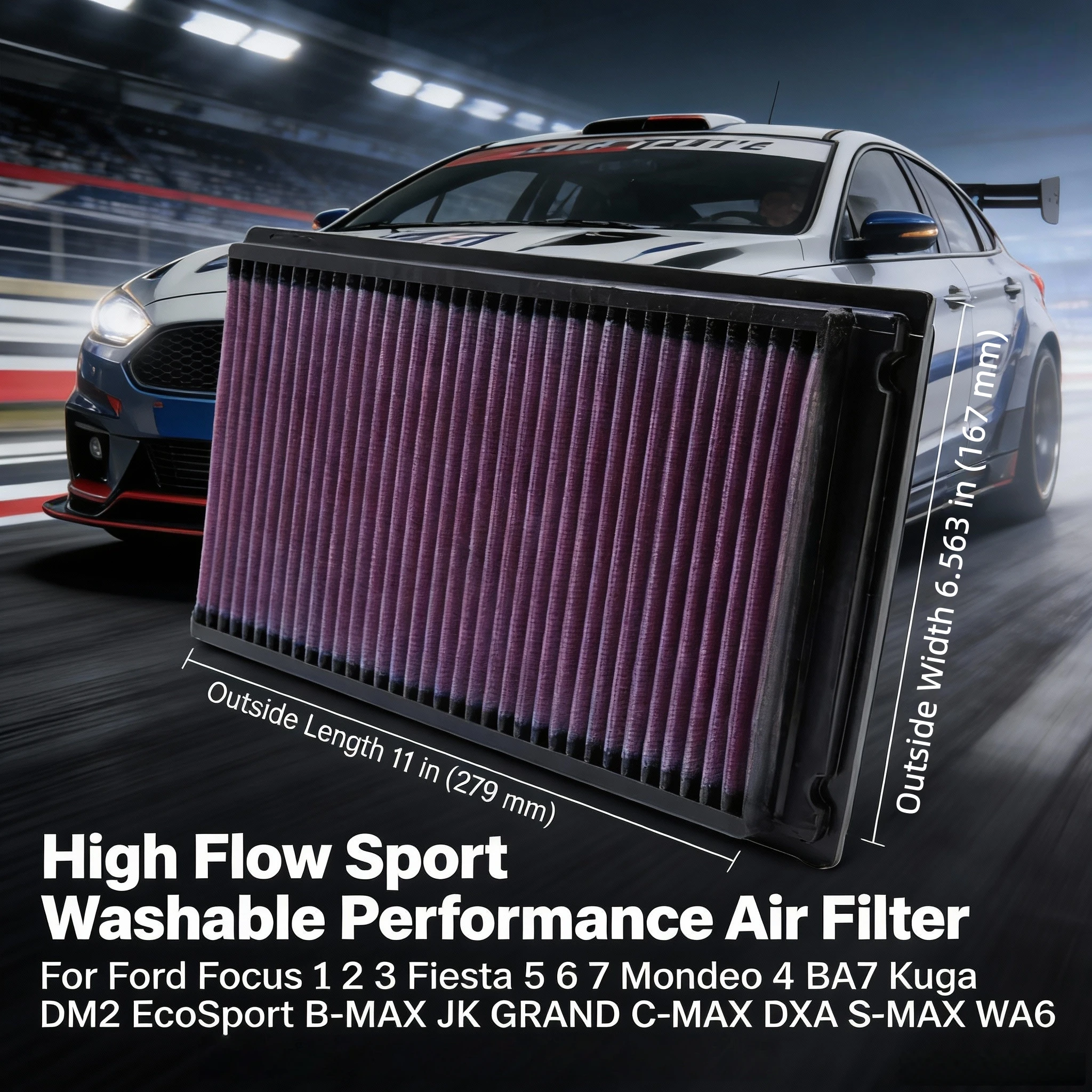 

Для Ford Focus 1 2 3 Fiesta 5 6 7 Mondeo 4 BA7 Kuga DM2 EcoSport B-MAX JK GRAND C-MAX DXA S-MAX WA6 Спортивный воздушный фильтр с высоким расходом