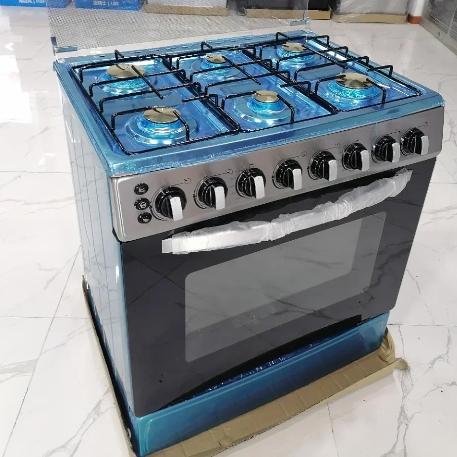 120L Gas Stove Strong Fire Power 6-Burner Freestanding Gas Cooker Range Stove with Oven for Home Kitchen Restaurant