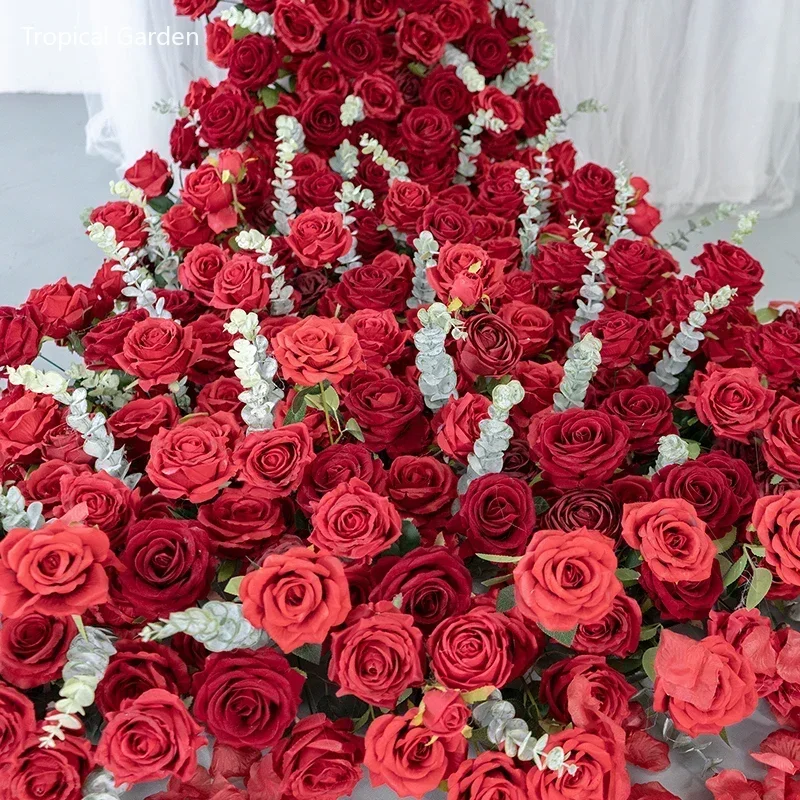 

Красные искусственные цветы, длинные бегуны, цветочный ряд, свадебное украшение, декор для стола, дивана, праздник, вечеринка, реквизит, цветочный фон
