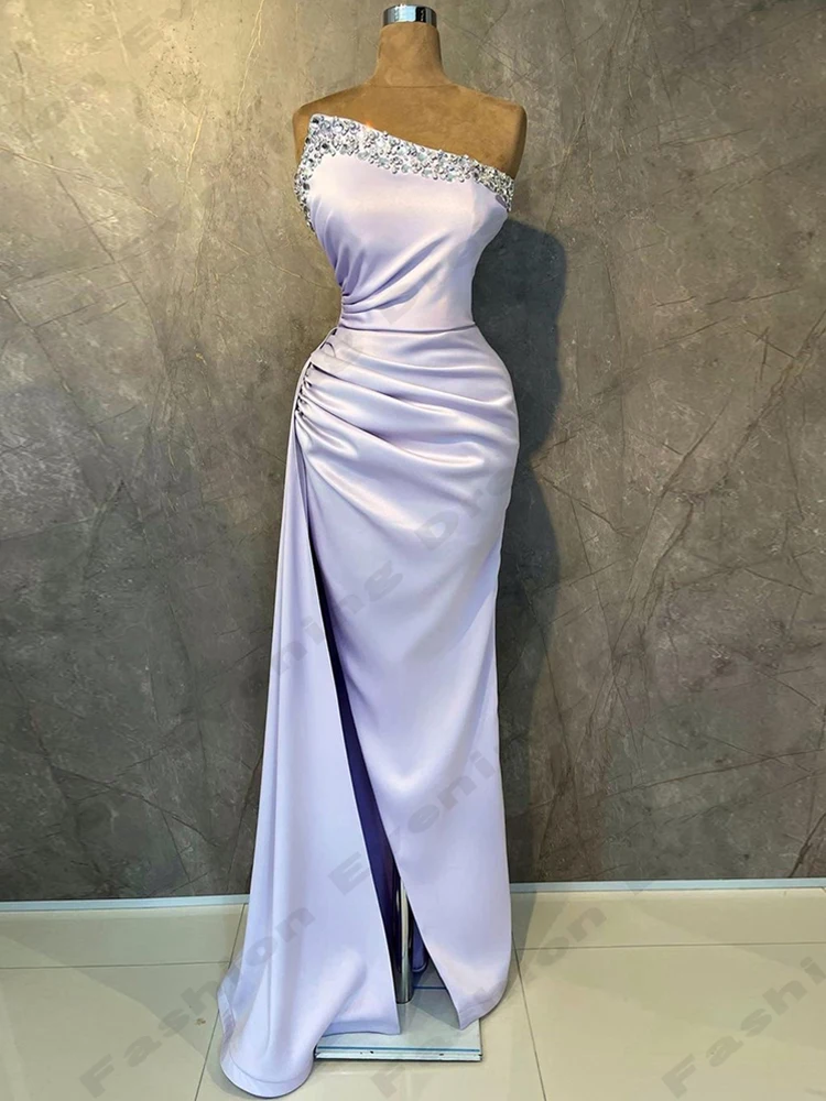 Vintage Evening Dresses For Women Female Sexy Mermaid Off The Shoulder Sleeveless High Slit Slimming Mopping Party Prom Gowns