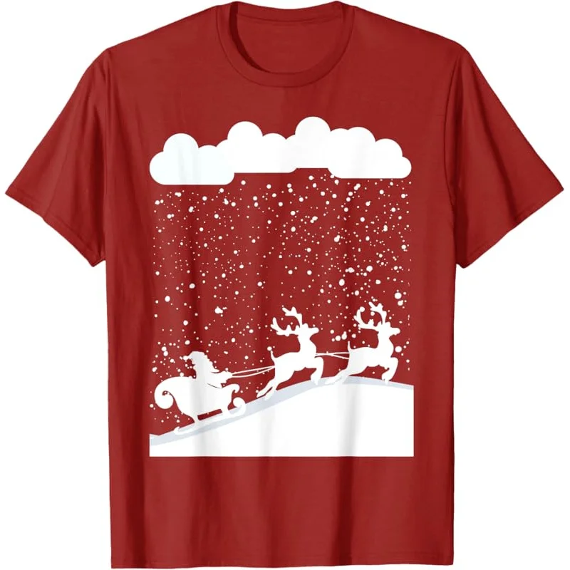 Christmas Festive Santa Claus Sledge Reindeers snowfall T-Shirt