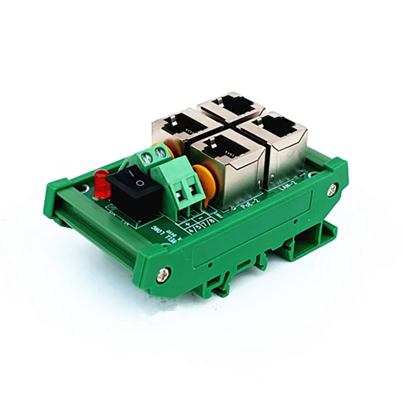 DIN Rail Mount 2 Ports Passive RJ45 PoE Power Injection Board, Power Over Ethernet Injector Module.