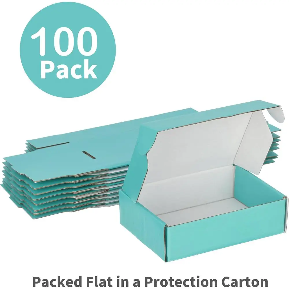 Pacote com 100 Caixas de Papelão Pequenas Teal de 7x5x2 Polegadas para Envio e Embalagem