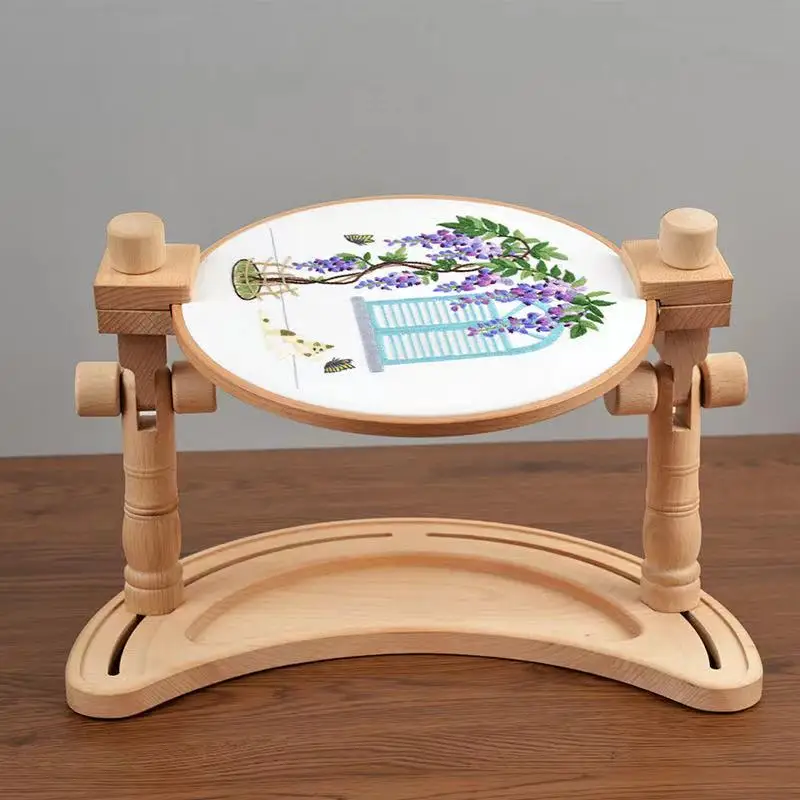 

French embroidery stand Household Adjustable Lap Table Sewing Tool Cross Stitch Embroidery Seat Frame Desktop Round