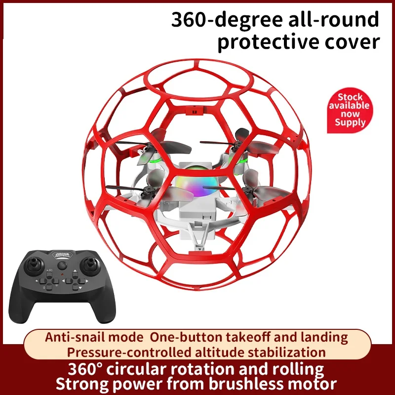 

Мини-дрон на радиоуправлении, футбольный дрон, бесщеточный, 360° ° Квадрокоптер с функцией кругового полета, взлетом/посадкой в одно касание, дистанционным управлением 2.4G