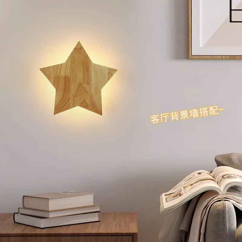 Imagem -03 - Round Stars Wood Led Wall Lamp Decoração para Casa Moderna Arandelas para Quarto Sala de Estar Escada Iluminação Interior