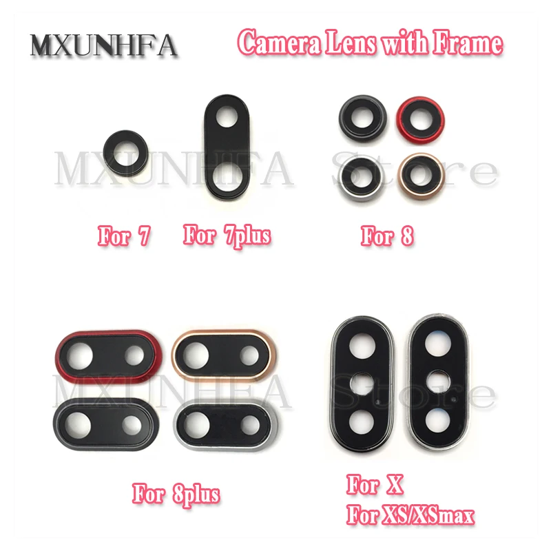 Back Camera Lens with Frame for iPhone X XR XS Max 7 8 Plus Rear Cam Cover Ringer Cap Seal Len Bracket Parts Replacement