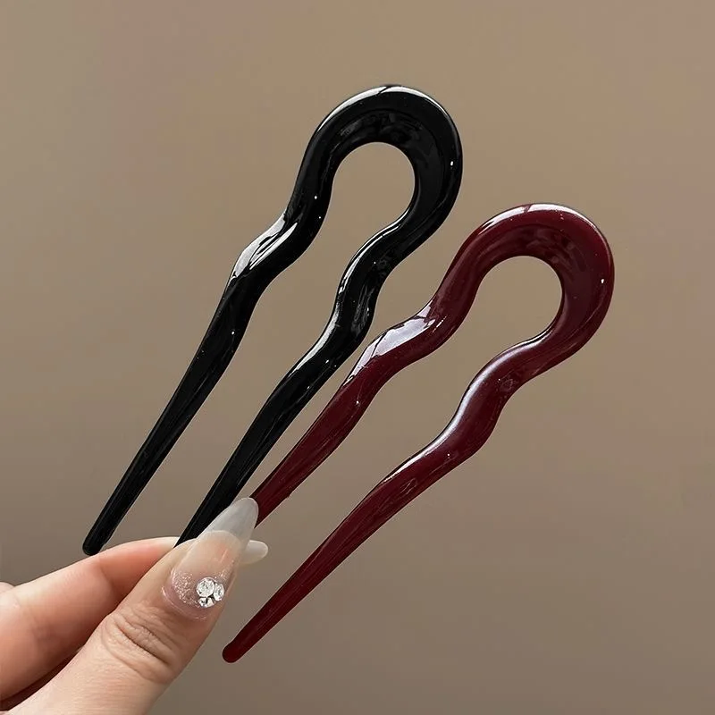 U-Shaped Hair Fork Fashion Tortoiseshell Acetate Acrylic Hairpin Geometric Design Headwear Hair Sticks Women Girls