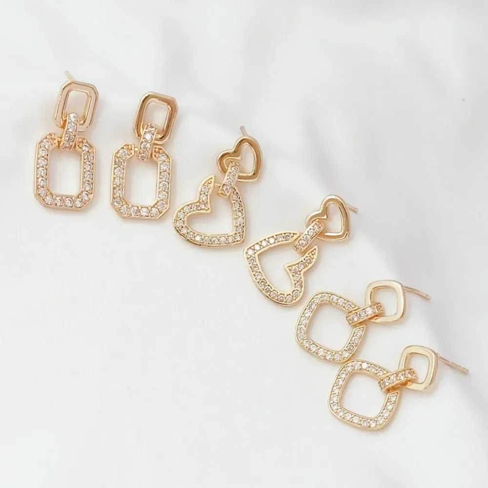 

14K Gold-plated, Slightly Inlaid Zircon Rectangular Heart-shaped Link S925 Earring Earrings, Earrings and Accessories