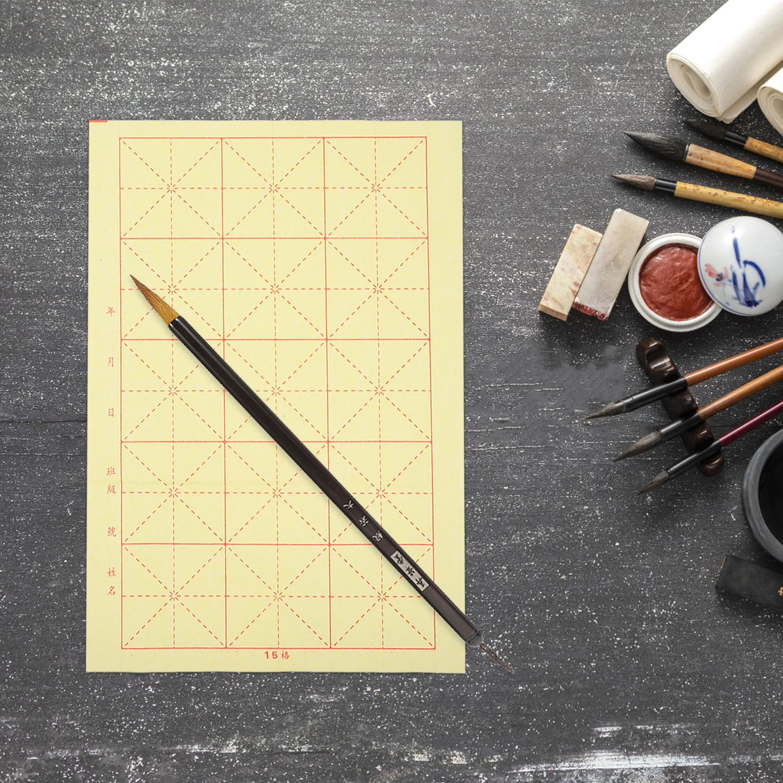 

200pcs Calligraphy Practice For Beginners Rice Paper Sheets Chinese Brush Writing Long-Term Skill Enhancement Grid Design Smooth