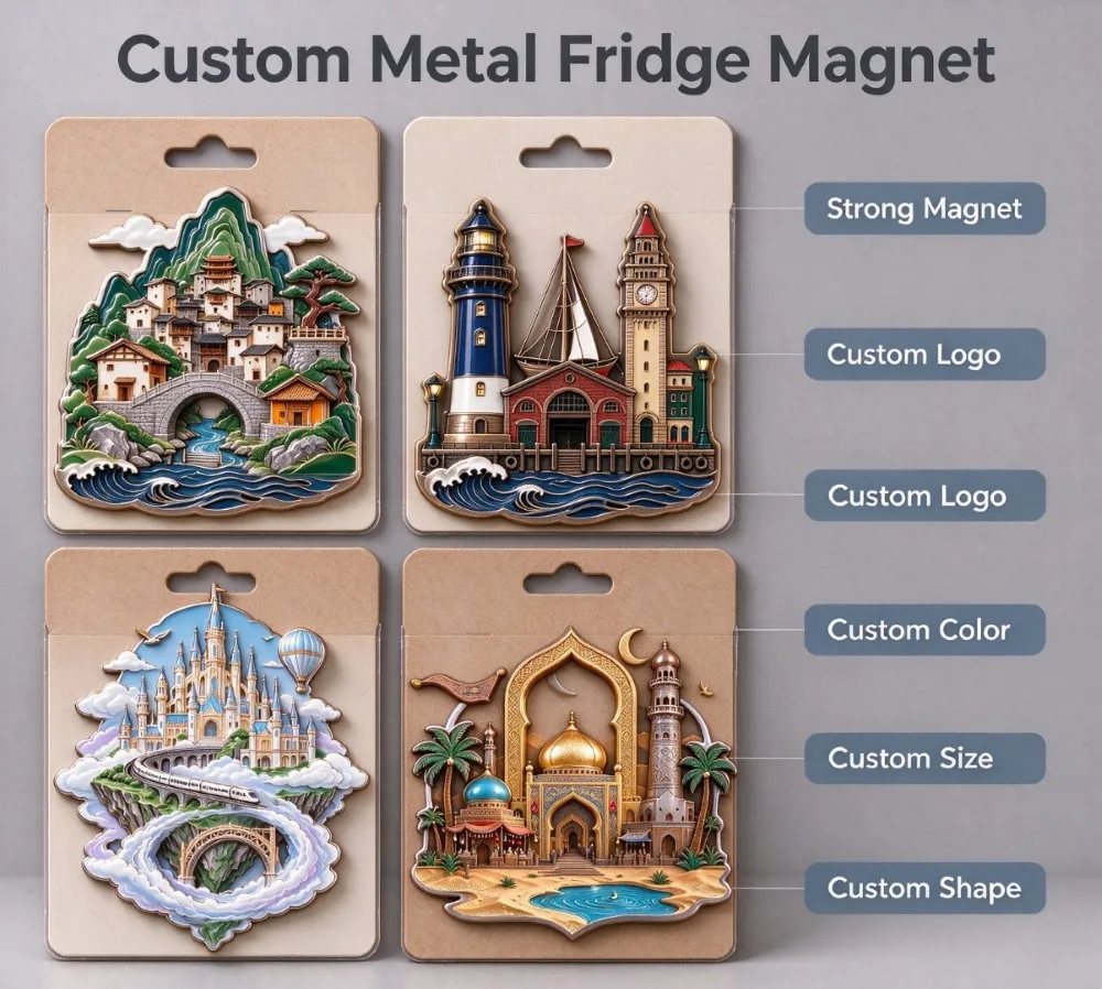 Custom 3D Embossed Metal Fridge Magnet Custom Premium Hard Enamel Metal Fridge Magnets Personalized Souvenir Magnet